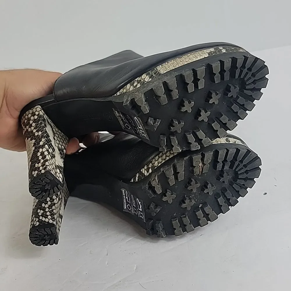 AllSaints Sarris Black White Snakeprint Platform Slingback Booties